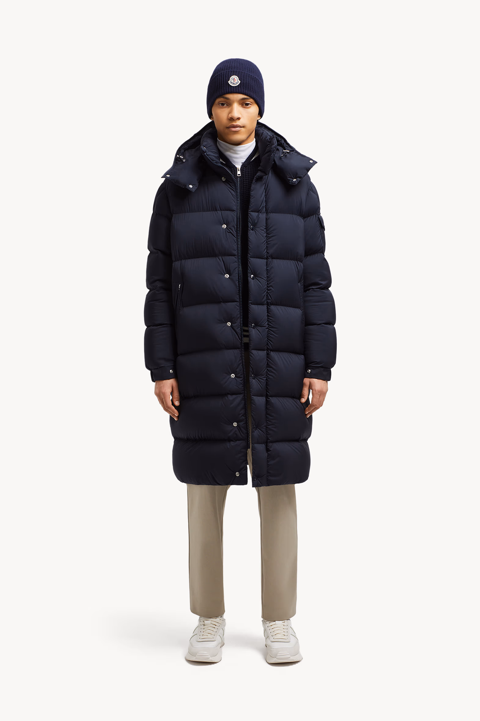 Hanoverian Hooded Long Down Jacket Men Night Blue Moncler 0